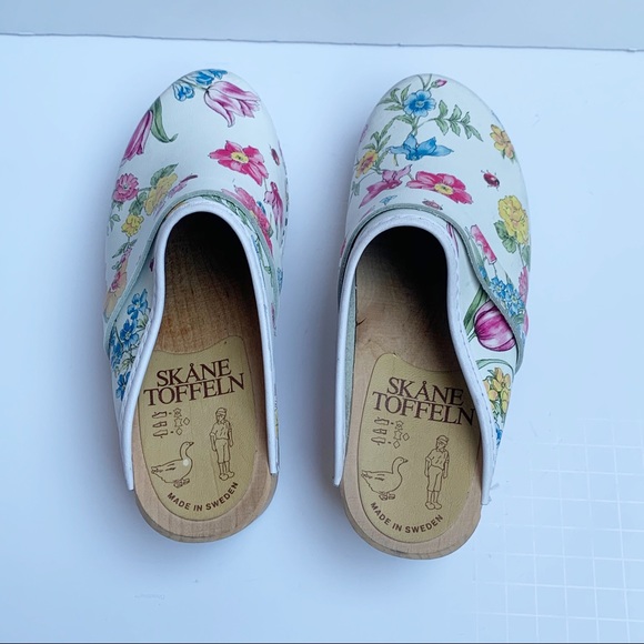 Sold Skane Toffeln Wooden Clogs Shoes Sweden Flora - Picture 4 of 6